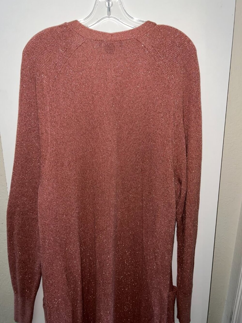 Ann Taylor Duster Cardigan Size XL Metallic Peach? Long Sleeve Pockets Maxi - Picture 10 of 12